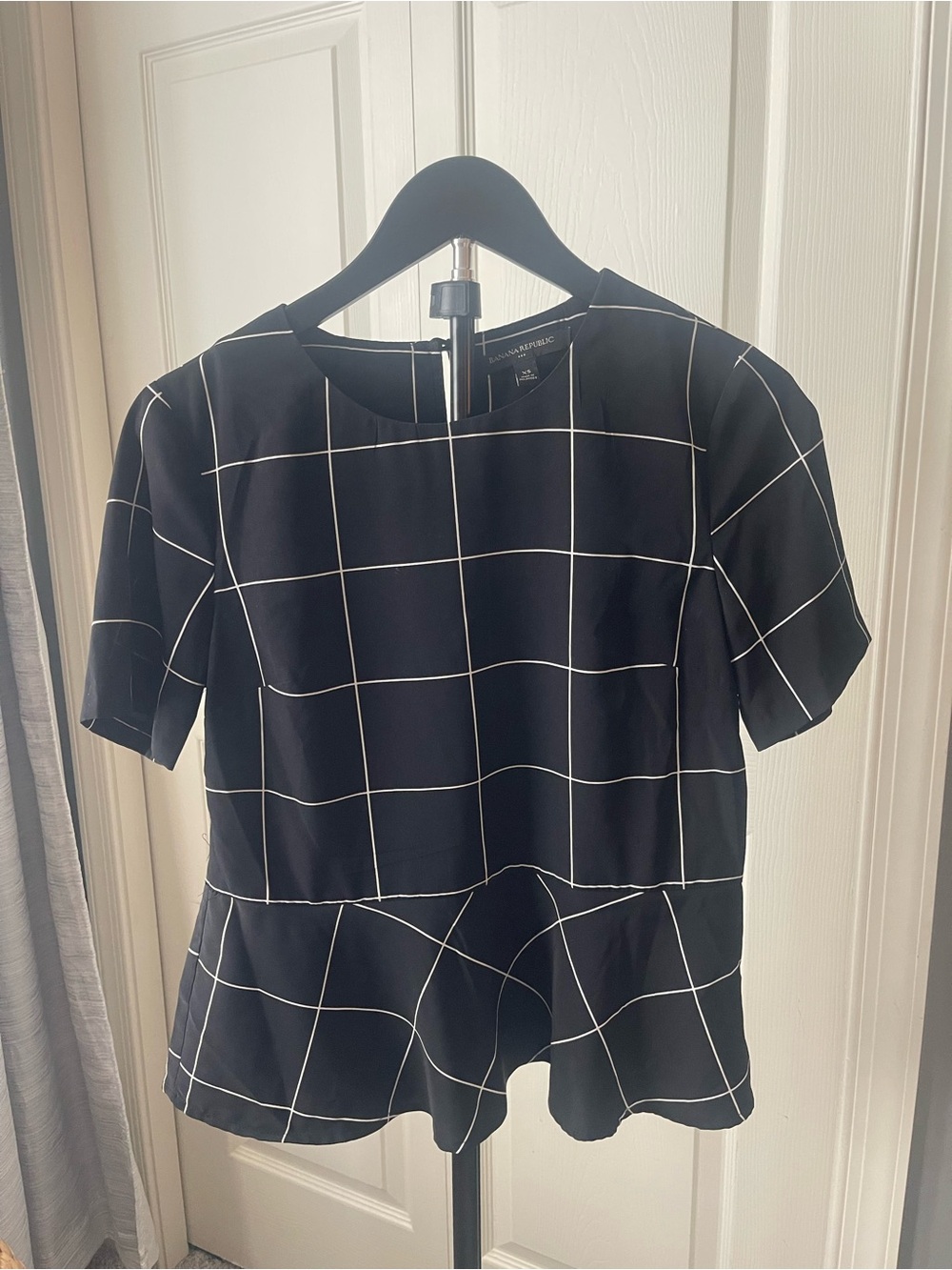 Banana Republic Black & White Windowpane Peplum Blouse